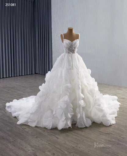 2-in-1 Ruffle Flower Wedding Dresses with Long Sleeves, Sparkly Lace Ball Gown 251081-wedding dresses 2026-Viniodress-Ivory-Custom Size-