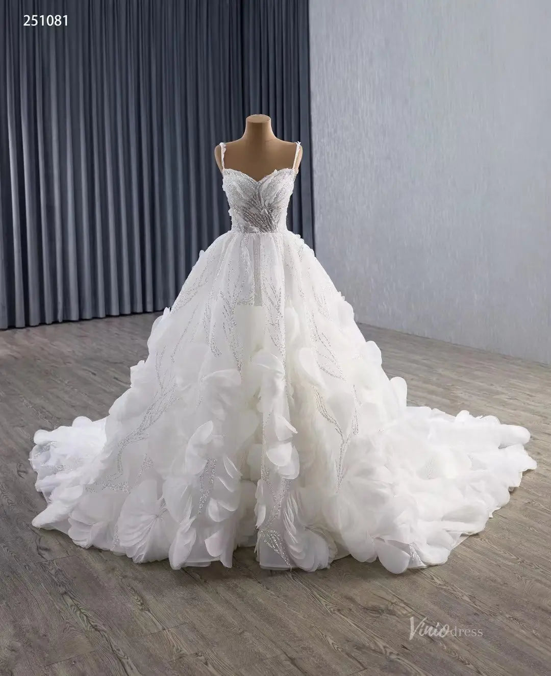 2-in-1 Ruffle Flower Wedding Dresses with Long Sleeves, Sparkly Lace Ball Gown 251081-wedding dresses 2026-Viniodress-Ivory-Custom Size-