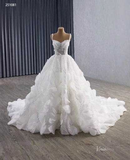 2-in-1 Ruffle Flower Wedding Dresses with Long Sleeves, Sparkly Lace Ball Gown 251081-wedding dresses 2026-Viniodress-Ivory-Custom Size-