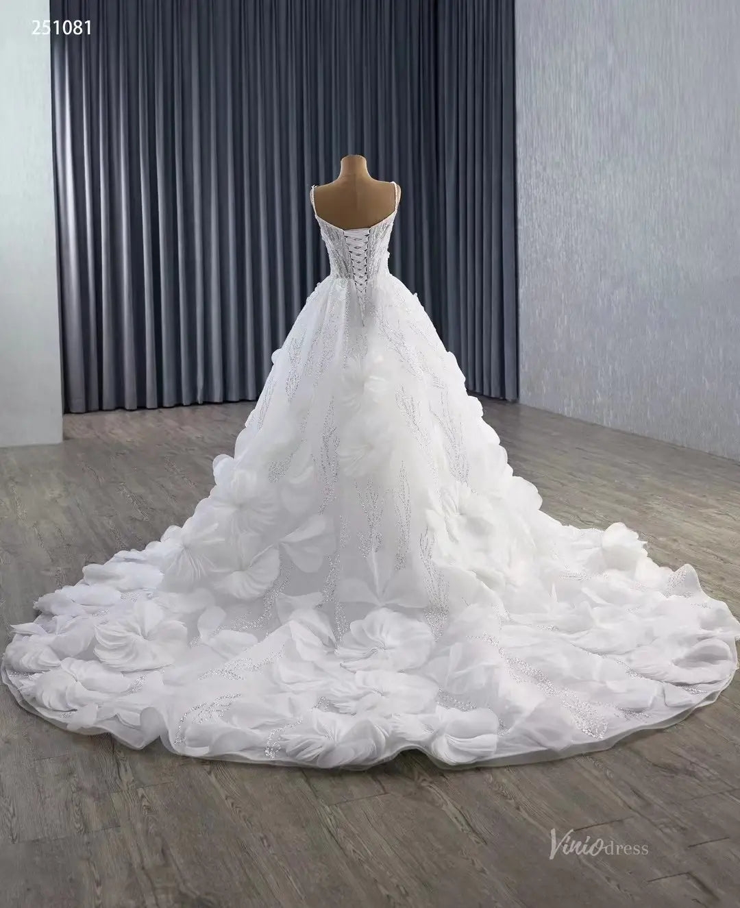 2-in-1 Ruffle Flower Wedding Dresses with Long Sleeves, Sparkly Lace Ball Gown 251081-wedding dresses 2026-Viniodress-Ivory-Custom Size-