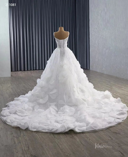 2-in-1 Ruffle Flower Wedding Dresses with Long Sleeves, Sparkly Lace Ball Gown 251081-wedding dresses 2026-Viniodress-Ivory-Custom Size-