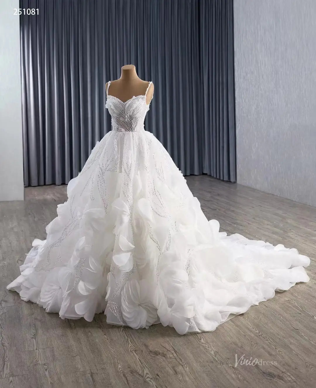 2-in-1 Ruffle Flower Wedding Dresses with Long Sleeves, Sparkly Lace Ball Gown 251081-wedding dresses 2026-Viniodress-Ivory-Custom Size-