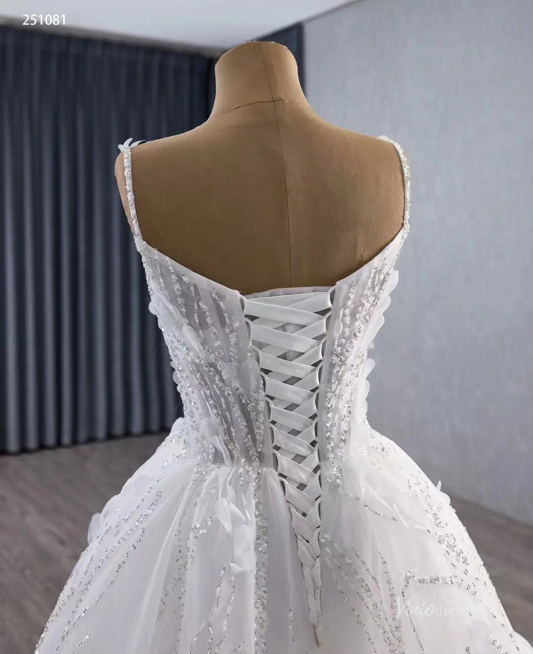 2-in-1 Ruffle Flower Wedding Dresses with Long Sleeves, Sparkly Lace Ball Gown 251081-wedding dresses 2026-Viniodress-Ivory-Custom Size-