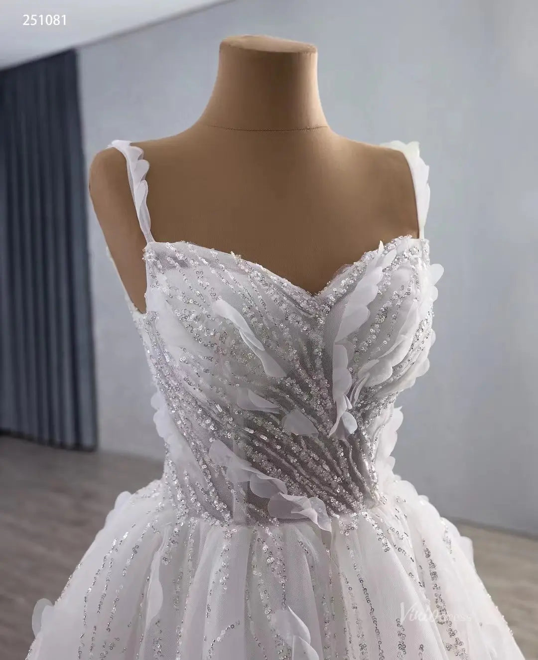 2-in-1 Ruffle Flower Wedding Dresses with Long Sleeves, Sparkly Lace Ball Gown 251081-wedding dresses 2026-Viniodress-Ivory-Custom Size-