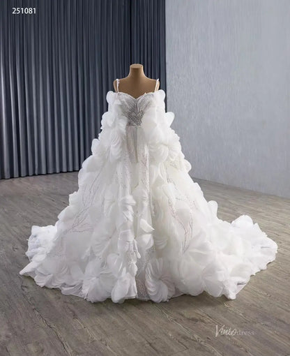 2-in-1 Ruffle Flower Wedding Dresses with Long Sleeves, Sparkly Lace Ball Gown 251081-wedding dresses 2026-Viniodress-Ivory-Custom Size-