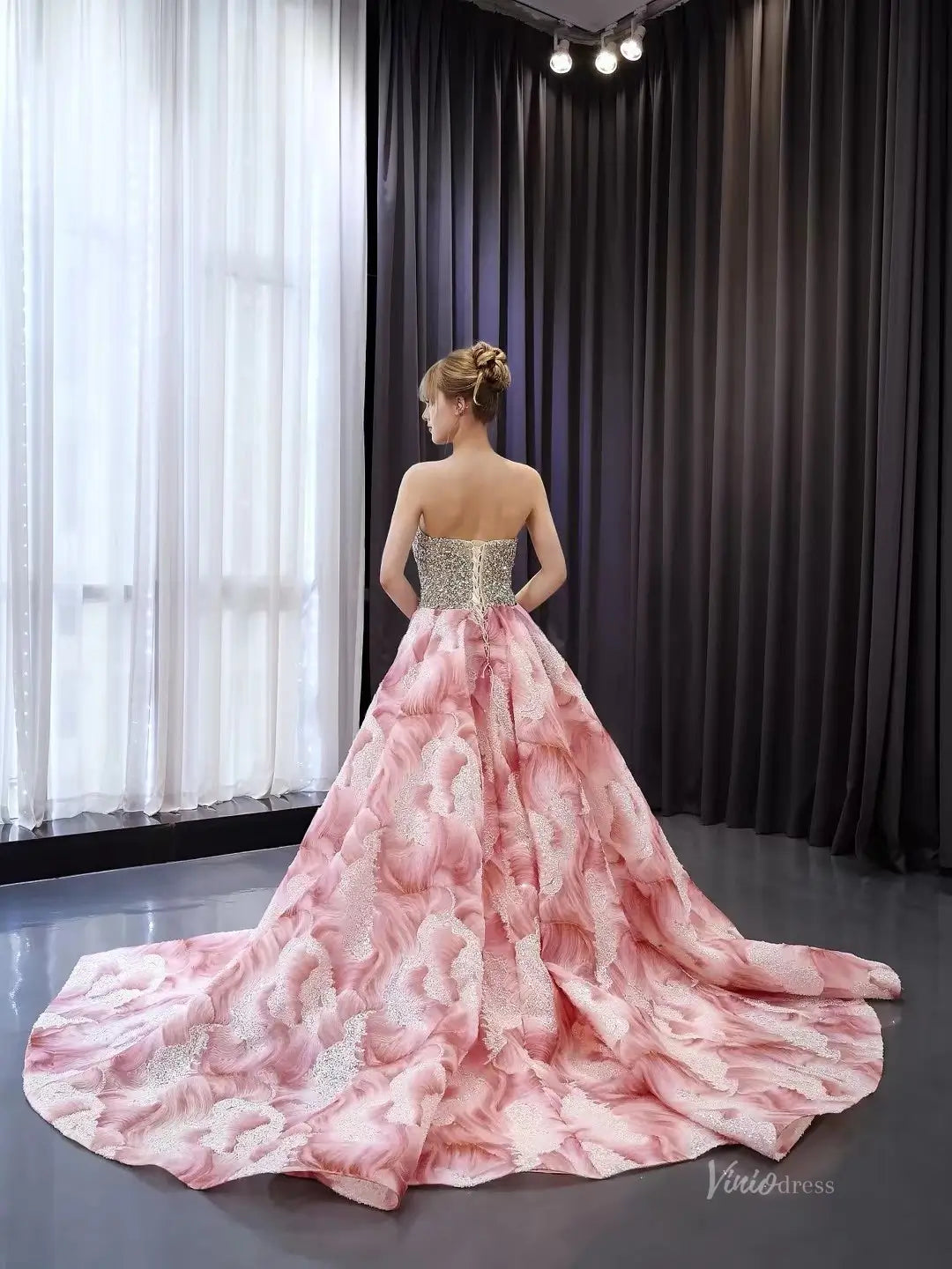 2-in-1 Strapless Pink Beaded Pageant Dress | Rhinestone Sheath Gown with Slit, Basque Waist & Detachable Overskirt 251080-Pageant Dress 2025 -Viniodress-Pink-Custom Size-