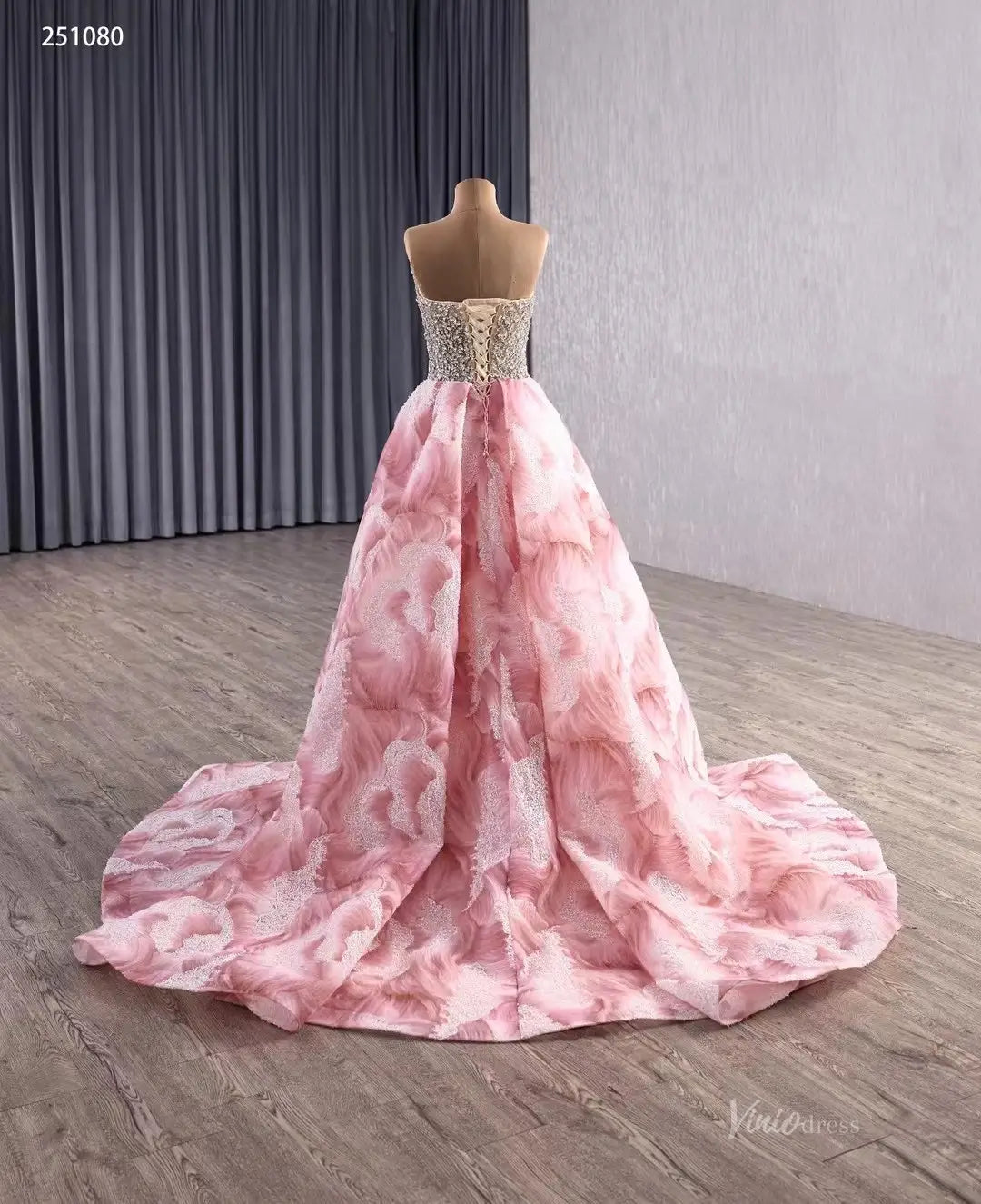 2-in-1 Strapless Pink Beaded Pageant Dress | Rhinestone Sheath Gown with Slit, Basque Waist & Detachable Overskirt 251080-Pageant Dress 2025 -Viniodress-Pink-Custom Size-