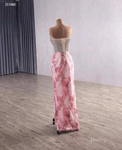 2-in-1 Strapless Pink Beaded Pageant Dress | Rhinestone Sheath Gown with Slit, Basque Waist & Detachable Overskirt 251080-Pageant Dress 2025 -Viniodress-Pink-Custom Size-