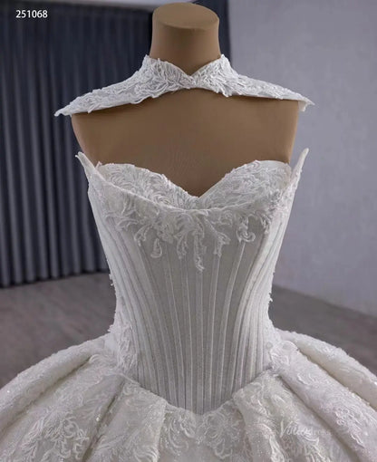 2-in-1 Vintage Lace Wedding Dress | Strapless Basque Waist Ball Gown with Detachable Lace Neckpiece & 1m Train 251068-wedding dresses 2025 -Viniodress-Ivory-Custom Size-