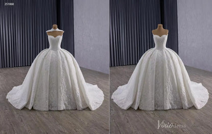 2-in-1 Vintage Lace Wedding Dress | Strapless Basque Waist Ball Gown with Detachable Lace Neckpiece & 1m Train 251068-wedding dresses 2025 -Viniodress-Ivory-Custom Size-