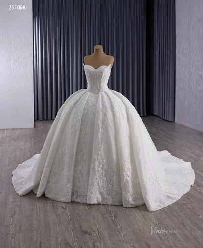 2-in-1 Vintage Lace Wedding Dress | Strapless Basque Waist Ball Gown with Detachable Lace Neckpiece & 1m Train 251068-wedding dresses 2025 -Viniodress-Ivory-Custom Size-