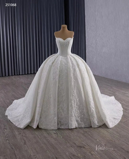 2-in-1 Vintage Lace Wedding Dress | Strapless Basque Waist Ball Gown with Detachable Lace Neckpiece & 1m Train 251068-wedding dresses 2025 -Viniodress-Ivory-Custom Size-