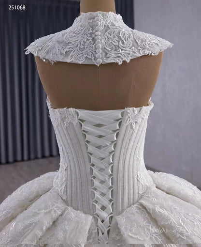 2-in-1 Vintage Lace Wedding Dress | Strapless Basque Waist Ball Gown with Detachable Lace Neckpiece & 1m Train 251068-wedding dresses 2025 -Viniodress-Ivory-Custom Size-