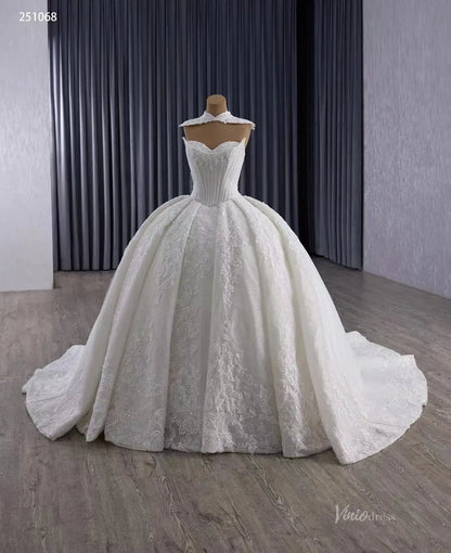 2-in-1 Vintage Lace Wedding Dress | Strapless Basque Waist Ball Gown with Detachable Lace Neckpiece & 1m Train 251068-wedding dresses 2025 -Viniodress-Ivory-Custom Size-