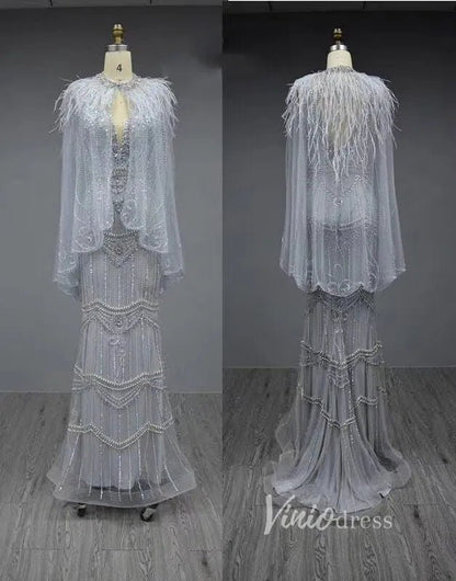 2 Piece Beaded Prom Dresses Vintage 20s Formal Party Dress FD2475-Evening Dresses 2025 -Viniodress-Grey-US 2-