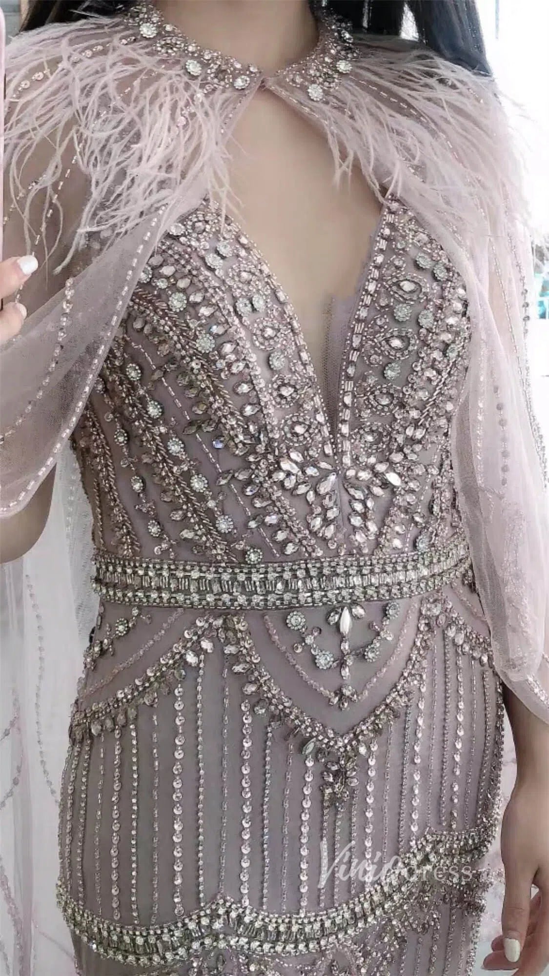 2 Piece Beaded Prom Dresses Vintage 20s Formal Party Dress FD2475-Evening Dresses 2025 -Viniodress-Mauve-US 2-