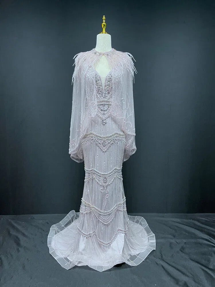 2 Piece Beaded Prom Dresses Vintage 20s Formal Party Dress FD2475-Evening Dresses 2025 -Viniodress-Taupe-US 2-