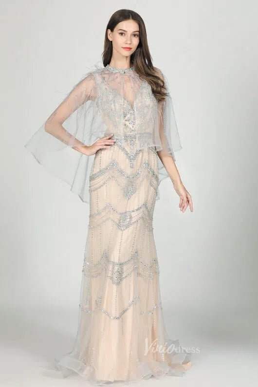 2 Piece Beaded Prom Dresses Vintage 20s Formal Party Dress FD2475-Evening Dresses 2025 -Viniodress-Taupe-US 2-