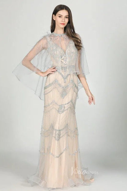2 Piece Beaded Prom Dresses Vintage 20s Formal Party Dress FD2475-Evening Dresses 2025 -Viniodress-Taupe-US 2-