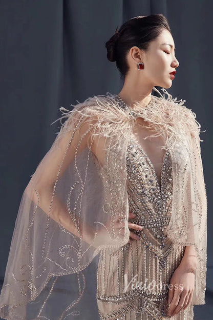 2 Piece Beaded Prom Dresses Vintage 20s Formal Party Dress FD2475-Evening Dresses 2025 -Viniodress-Taupe-US 2-