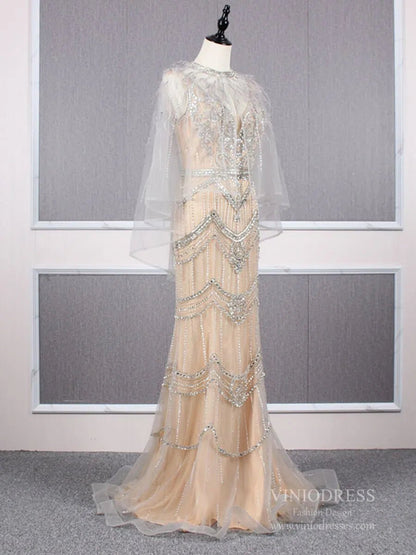 2 Piece Beaded Prom Dresses Vintage 20s Formal Party Dress FD2475-Evening Dresses 2025 -Viniodress-Taupe-US 2-