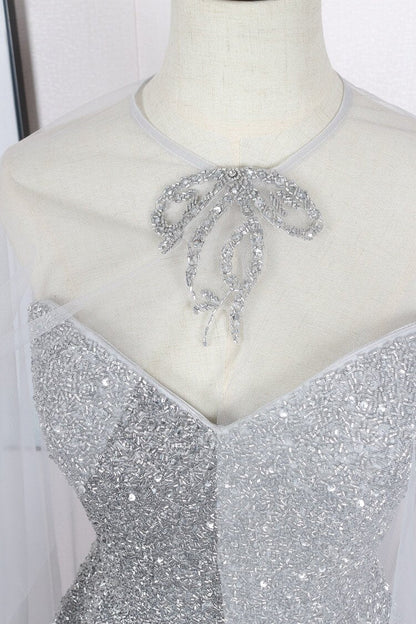 2 Piece Beaded Silver Prom Dresses with Detachable Cape FD2493-Evening Dresses 2025 -Viniodress-Silver-US 2-