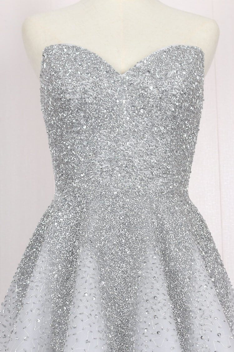 Prom Dress 2025 2 Piece Beaded Silver Prom Dresses with Detachable Cape FD2493-unique prom dresses-Silver-US 2-Viniodress