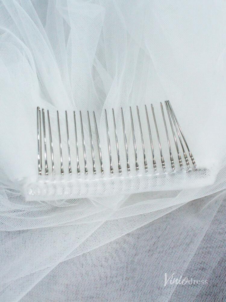 2 Tiers Tulle Bridal Veils with Pearls Viniodress AC1306-Bridal Veil 2025 -Viniodress-Ivory-