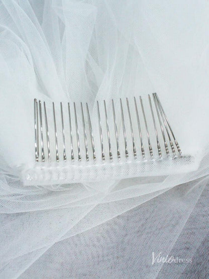2 Tiers Tulle Bridal Veils with Pearls Viniodress AC1306-Bridal Veil 2025 -Viniodress-Ivory-