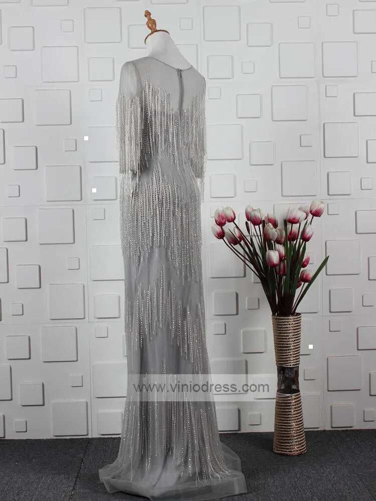 20s Gatsby Party Dresses Beaded Flapper Formal Dress with Sleeves FD1442-Evening Dresses 2025 -Viniodress-Gold-Custom Size-