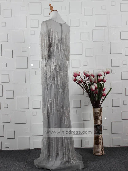 20s Gatsby Party Dresses Beaded Flapper Formal Dress with Sleeves FD1442-Evening Dresses 2025 -Viniodress-Gold-Custom Size-