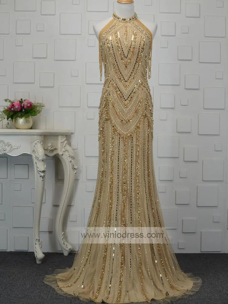 20s Vintage Formal Dresses Gatsby Party Dress FD1428-prom dresses-Viniodress-Gold-US 2-Viniodress