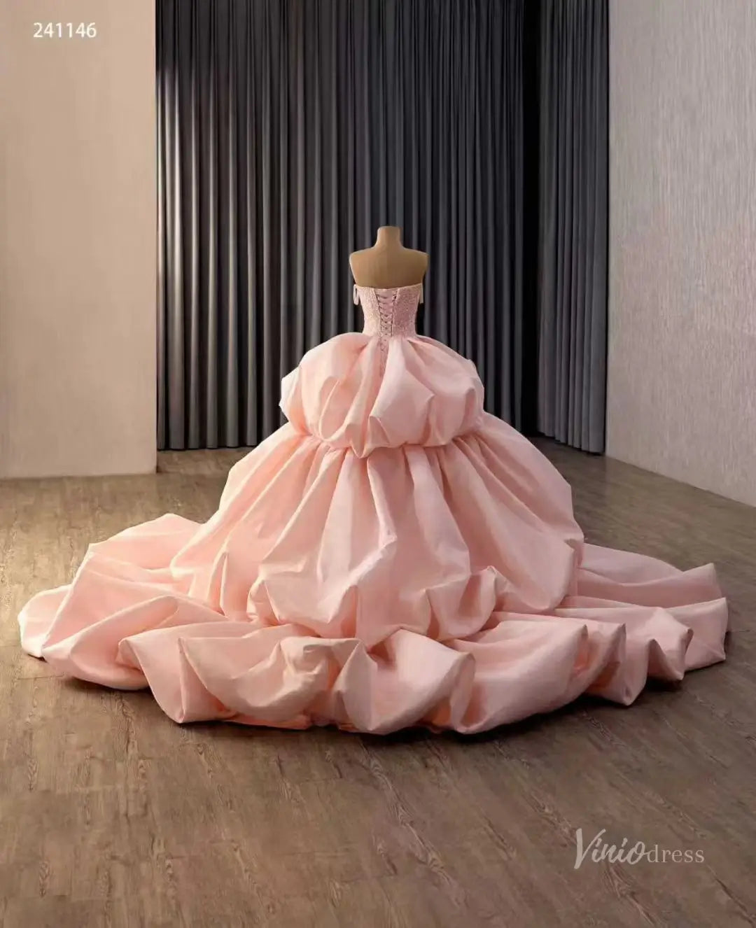 Robe de bal rose de luxe, manches cape, robe de coing Vintage, FD1665 viniodress