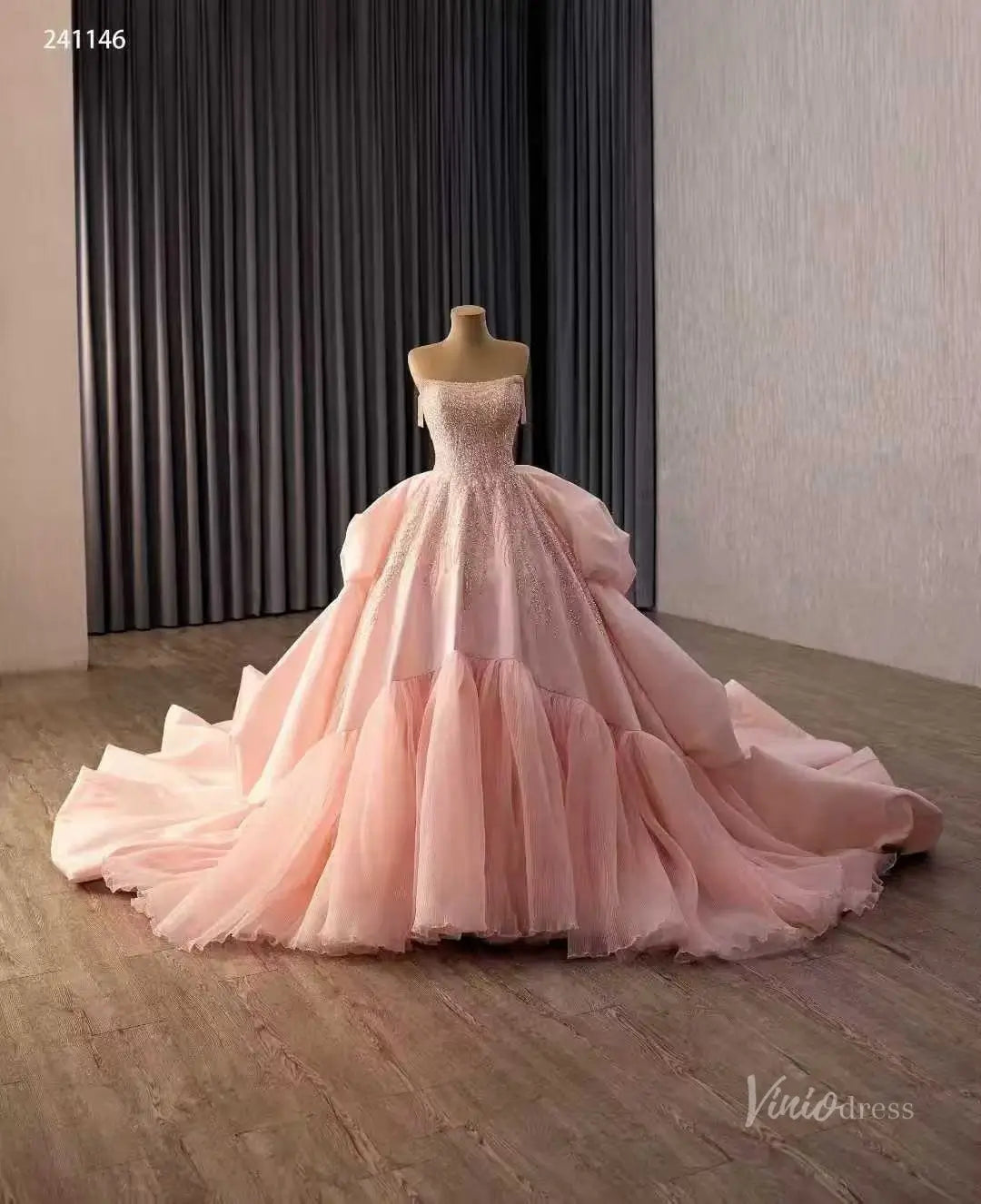 Robe de bal rose de luxe, manches cape, robe de coing Vintage, FD1665 viniodress