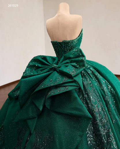 Regal Beaded Quinceañera Ball Gown with Sweetheart Corset, Ruffled Hem and Oversized Back Bow - 261029