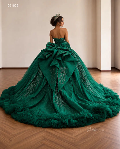 Regal Beaded Quinceañera Ball Gown with Sweetheart Corset, Ruffled Hem and Oversized Back Bow - 261029
