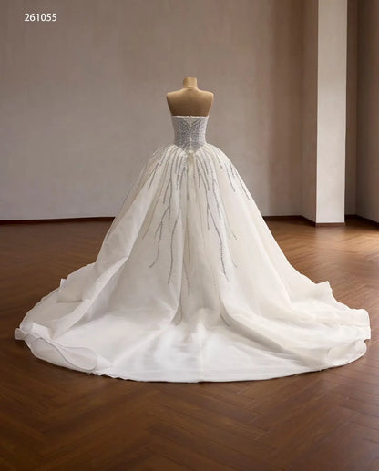 Strapless Crystal Waterfall Ball Gown Wedding Dress with Beaded Corset and Cathedral Train - 261055