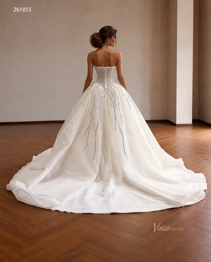 Strapless Crystal Waterfall Ball Gown Wedding Dress with Beaded Corset and Cathedral Train - 261055