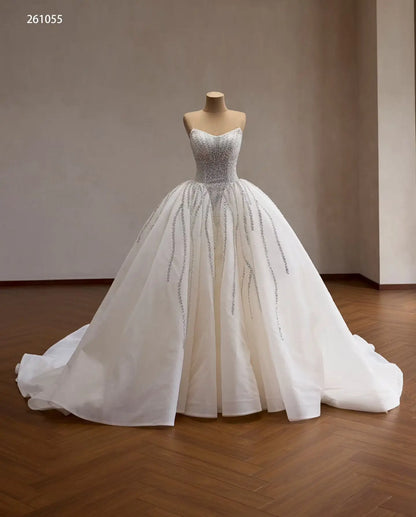 Strapless Crystal Waterfall Ball Gown Wedding Dress with Beaded Corset and Cathedral Train - 261055