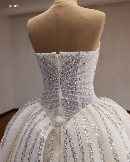 Strapless Crystal Waterfall Ball Gown Wedding Dress with Beaded Corset and Cathedral Train - 261055