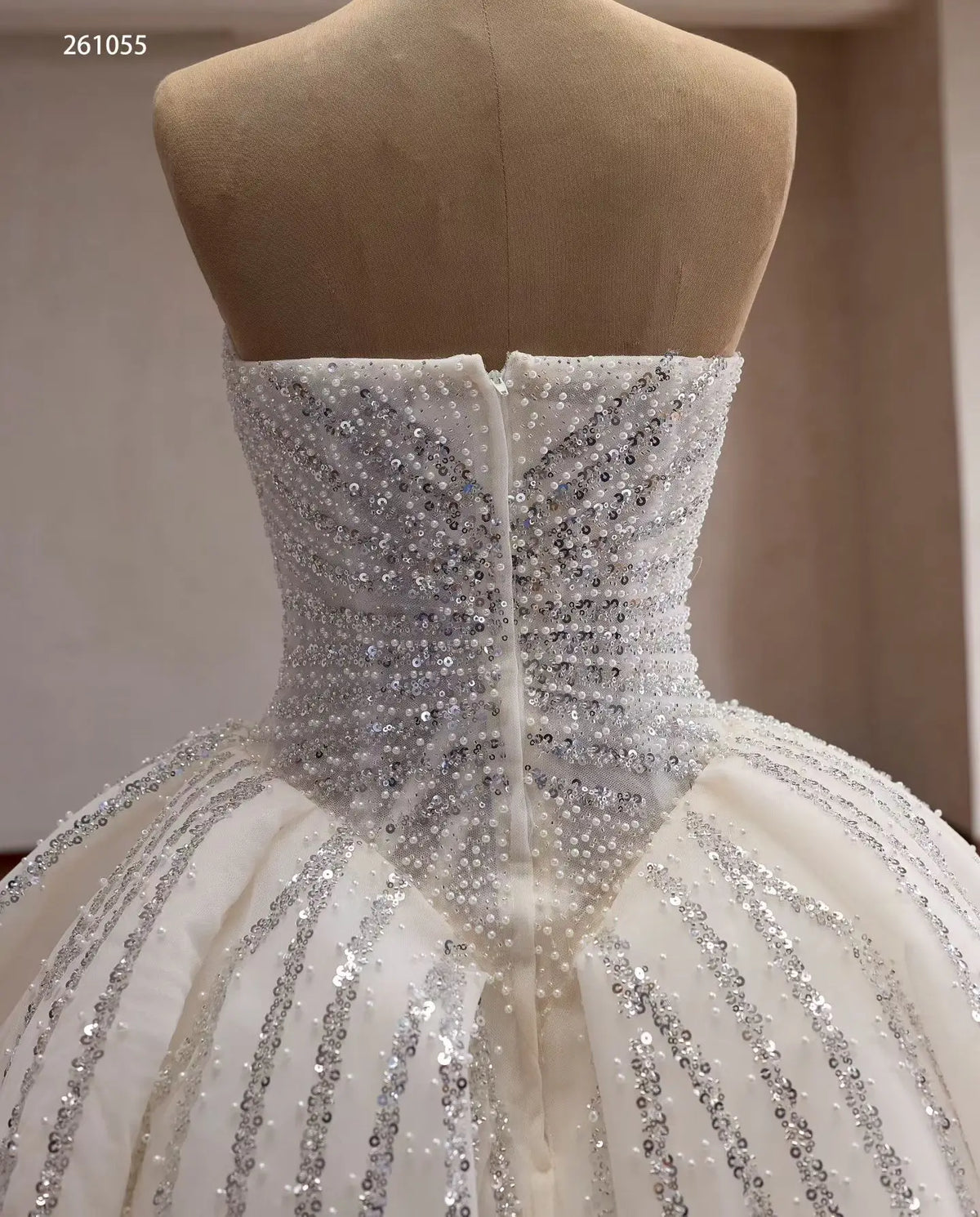 Strapless Crystal Waterfall Ball Gown Wedding Dress with Beaded Corset and Cathedral Train - 261055