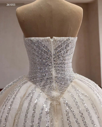Strapless Crystal Waterfall Ball Gown Wedding Dress with Beaded Corset and Cathedral Train - 261055