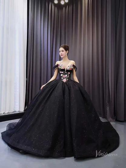 3-in-1 Black Wedding & Quinceañera Dress | Removable Capelet & Floral Satin Overskirt Train 251086-Quinceanera Dresses 2026-Viniodress-Black-Custom Size – Add Measurements in Cart-