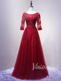 3/4 Sleeve Dark Red Mother of the Bride Dresses FD1515-prom dresses-Viniodress-Rose Red-Custom Size-Viniodress