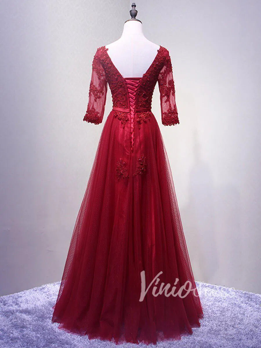 3/4 Sleeve Dark Red Mother of the Bride Dresses FD1515-prom dresses 2025 -Viniodress-Rose Red-Custom Size-