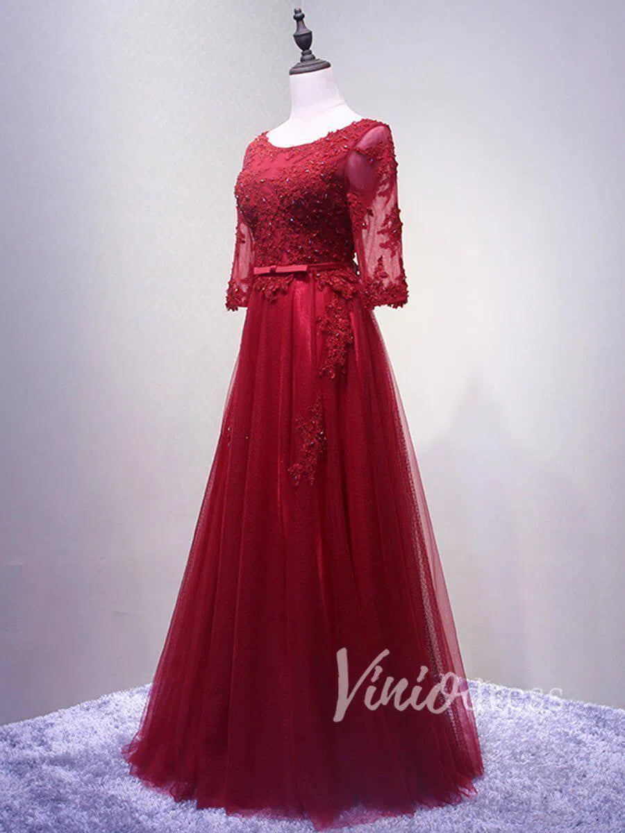 3/4 Sleeve Dark Red Mother of the Bride Dresses FD1515 Viniodress 3/4 Sleeve Dark Red Mother of the Bride Dresses FD1515 Viniodress