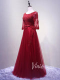 3/4 Sleeve Dark Red Mother of the Bride Dresses FD1515-prom dresses-Viniodress-Viniodress