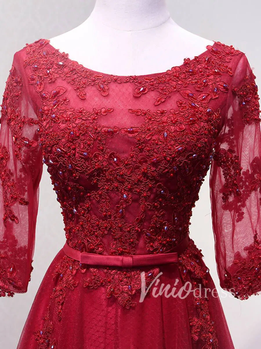 3/4 Sleeve Dark Red Mother of the Bride Dresses FD1515-prom dresses-Viniodress-Viniodress