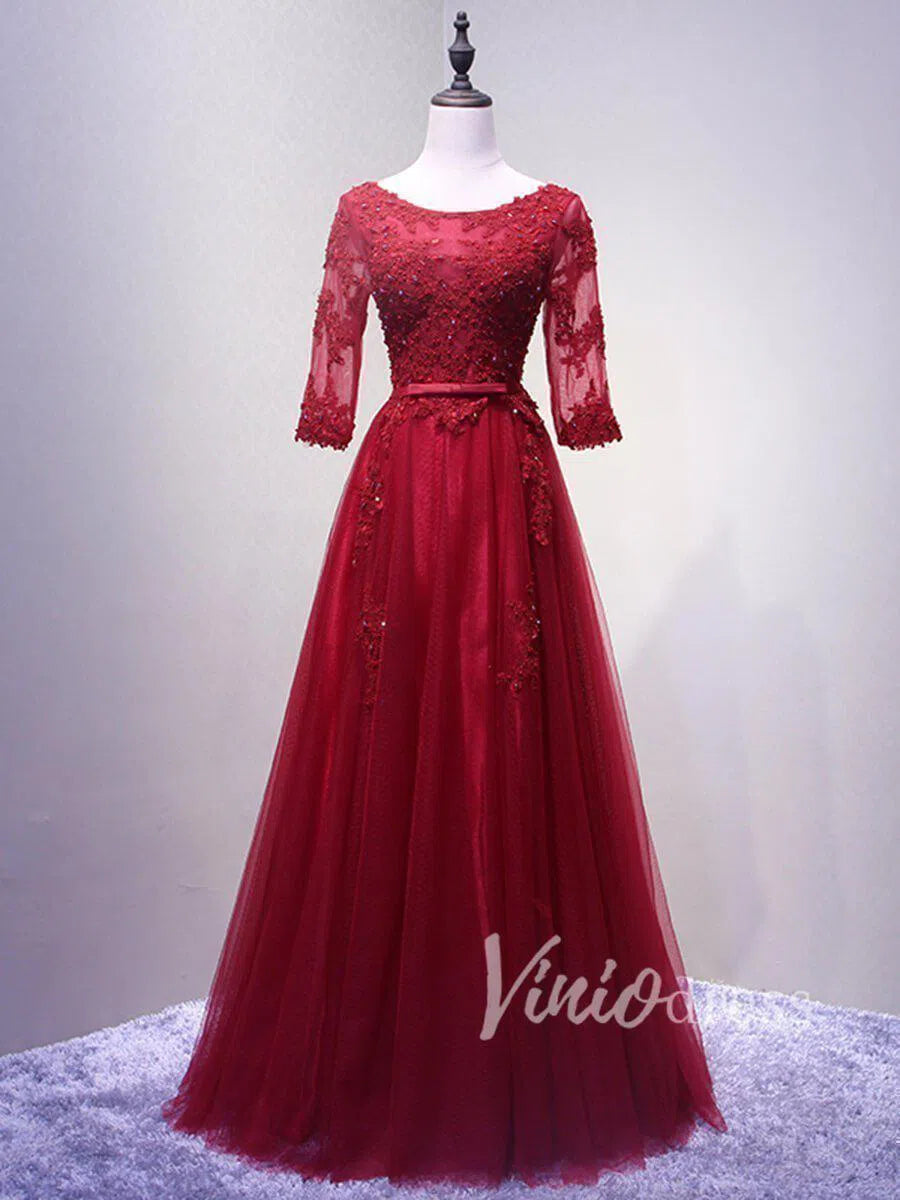 3/4 Sleeve Dark Red Mother of the Bride Dresses FD1515-prom dresses-Viniodress-Rose Red-Custom Size-Viniodress