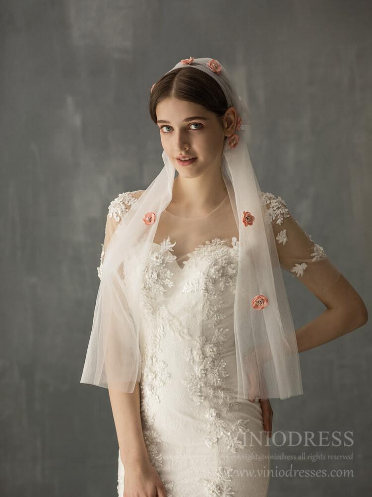 3D Floral Bridal Veils Vintage Juliet Cap Veil for Bride AC1238-Bridal Veil 2025 -Viniodress-Ivory-